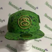 Stussy x New Era 59Fifty Hat Fitted Cap Gold Flake Floral Green Mens 7 1/2