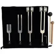 Chakra Healing Tuning Forks Set for Energy Balancing, Sound Therapy & Vibrational Healing Tools Silver Set of 4 with base