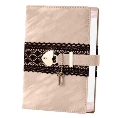 Diary with Lock for Girls, Velvet Cover Locked Journal for Women A5 224 Beige