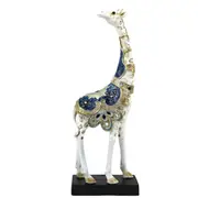 White & Blue Jewelled Giraffe Statue On Black Base