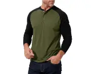 Men's Long Sleeve Henley T-shirts Classic Undershirts for Men -Army Green