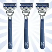 3 King C Gillette 5 Blade Shaving & Edging Razor Navy Handle w/ Blade