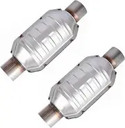 Umiup 2.5" Universal Catalytic Converter, 2.5 Inch Inlet/Outlet High Flow Front Cat Converter Direct-Fit with O2 Port & Heat Shield, Universal Catalytic Convertor Stainless Steel 2PCS (EPA Compliant)