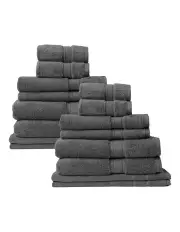 [Royal Comfort] Zero Twist Luxury Cotton Towel Set 16 Piece in Granite