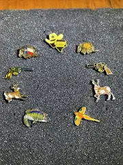 Cowboy Hat Pins Western total of 9 Pins Armadillo Pheasant Bass Deer Revolver