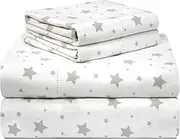 180 GSM Velvet Feel Luxury 100% Cotton Printed Flannel Sheet Set, Full, Stars - Warm & Cozy - Pre-Shrunk -Deep Pockets - Elastic All Around-Comfy Double Brushed -