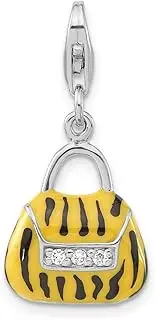 [JewelryWeb] 925 Sterling Silver Fancy Lobster Closure Click on CZ Cubic Zirconia Simulated Diamond Enamel Tiger Purse Charm Pendant Necklace 28x13mm