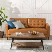 Zinus Benton Mid Faux Leather Sofa 3 Seater - Cognac