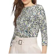 TED BAKER Normma abstract print stretch woven 3/4 sleeve Top Size 4