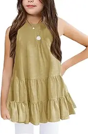 [Bingerlily] Girls Flowy Tank Tops Camis Sleeveless Crew Neck Casual Shirts Loose Fitting Blouses for 4-13 Years