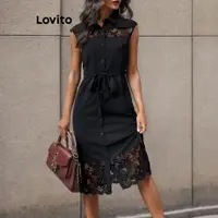 在飛比找蝦皮商城優惠-Lovito 女式優雅風格蕾絲布料拼接洋裝 LNL43054