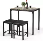 3 PCS Table Set Faux Marble Counter Home Kitchen Bar Dining Table with 2 Stools
