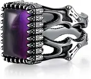 [PYTALI] Amethyst Ring for Men S925 Sterling Silver Ring Square Handmade Silver Men Ring Amethyst Men's Ring Ottoman Style Amethyst Ring for Men Vintage Retro Jewelry for Men Boy Him（Parent）