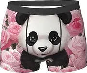 [QMNEHJ] Panda Rose Flowers White Stripe Men's Boxer Briefs Breathable Stretch Underwear Moisture-Wicking Trunks for Men