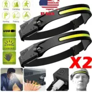 2PCS Waterproof COB Headlamp Night Buddy LED Motion Sensor Head Torch Headlight