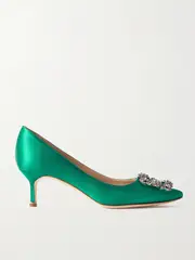 [Manolo Blahnik] Manolo Blahnik - Hangisi 50 Crystal-embellished Satin Pumps - Green - IT40 IT 40 Green