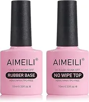 AIMEILI Rubber Base and No Wipe Top Coat Kit Set 10ml Hema Free Gel Nail Polish Soak Off U V LED 2 Bottles Kit