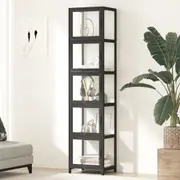 Oikiture Display Cabinet 5-Tier Slim Storage Shelves Clear Bookcase Rack Black