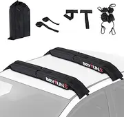 Universal Car SUV Soft Kayak Roof Rack Pads for Kayak Surfboard SUP Canoe | Complete Luggage Carrier System w/ 2 Heavy Duty Tie Down Straps, 2 Tie Down Ropes, 2 Quick Loop Straps, 1 Storage Bag