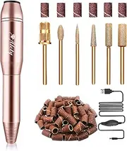 Alety Electric Nail Drill Kit, Portable Electric Nail File for Acrylic Gel Nails, Professional Nail Drill Machine Efile Manicure Pedicure Tools with Gold Nail Drill Bits for Home Salon Use M-001