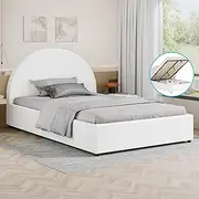 ALFORDSON Bed Frame Howell Series King Single Size with Bed Head,Gas Lift Storage Bed Base for Mattress Topper Foundation Platform, PU Leather Upholstery White