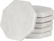 Coaster Set of 6 Cup Pad Handmade Marble Coffee Mug Office Coasters Set - Kitchen Caddy Drinkware, Spoon Rest Drinks Absorbent Coaster Sets - Non Glass Non Rustic Non Agate - Table Décor (White)