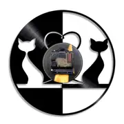 Cats Couple Modern Led Vinyl Record Wall Clock Black Cats Silhouette Kittens