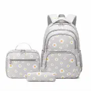 3pcs School Bag Set, Daisy Pattern Backpack, Handheld Bag, Pencil Case Set For Boys Girls, School Season Gift Small Chrysanthemum Gray