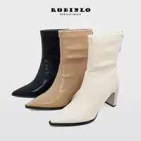 在飛比找momo購物網優惠-【Robinlo】時髦魅力尖頭扁跟中筒靴短靴高跟靴GINNI