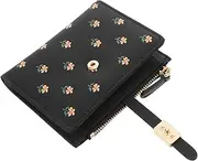 [CALLARON] Bifold Wallet for Women Cute Floral Print Card Holder with Id Window Portable Design for Travel and Shopping Lightweight Small Wallet with Multiple Card Slots Black
