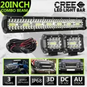 LED Light Bar 4"/20" inch Tri-row Spot Flood Combo Driving Offroad & Wiring