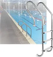 3 Steps Swimming Pool Ladder, Heavy Duty Pool Step, Pool Stairs Easy Climb with Armrest for Water Park Indoor Pool Outdoor(Drilling,3-Steps1.2mm)