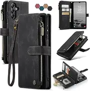 Samsung Galaxy A14 5G Wallet Case with Card Holder Kickstand Magnetic Zipper Pocket Lanyard Strap Wristlet,Leather Flip Case Wallet for Samsung Galaxy A14 5G 6.6 Inch (Black)
