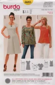 Burda Sewing Pattern 6685 Style Dress Blouse Size US 6-18 EUR 32-44