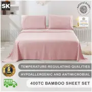 Natural Home Bamboo Soft Hypoallergenic Flat Fitted Sheet Set Pink Super King