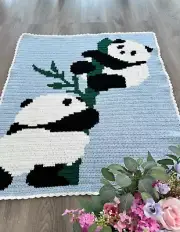 Two Panda Crochet Blanket Pattern, 34"X39"-Color Printing,Baby gift,Home Decor