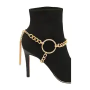 Women Gold Chain Boot Bracelet Shoe Side Circle Under Charms Tassel Fringes Back