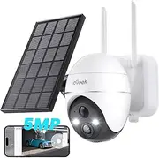 ieGeek 5MP Security Camera Wireless Outdoor, Solar IP Camera WiFi 360° PTZ Battery Cameras Outside with Spotlight & Siren/Motion Detection/Color Night Vision/2-Way Audio/IP65, Compatible with Alexa