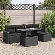 6 Piece Garden Sofa Set with Cushions Black Poly Rattan, Garden Furniture Sets