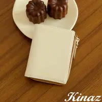 在飛比找momo購物網優惠-【KINAZ】牛皮L型拉鍊零錢袋直式對折短夾-乳酪杏-馬賽克