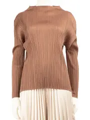 Brown High-Neck Pleated Top