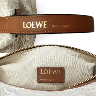 【LOEWE 羅威】A906K75X21 新款Cubi Anagram緹花布面拚接小牛皮手提包(亞麻色)