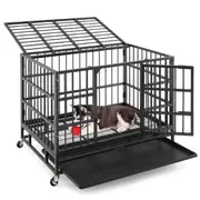 Costway 96CM Foldable Metal Dog Cage Chew-proof Dog Crate Portable Dog Kennel Crate w/Lockable Wheels