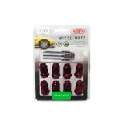 SAAS Wheel Nuts Small Diameter 6 Spline 12 x 1.5 Red with Spare Key Pack of 10