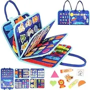 Busy Board Bag for Toddler with Zipper Removable 5 Pages - Sensory Toys Activity Board for Preschool - Quiet Book Educational Montessori Travel Toy for Early Learning Boys and Girls (Blue)