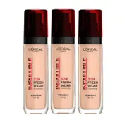 3x L'Oreal Paris Infallible 32H Fresh Wear Foundation SPF 25 30ml 145 Cool Undertone