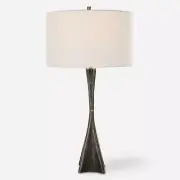 Minimalist Industrial Cast Iron Tapered Table Lamp 32 in Rustic Pitted Metal