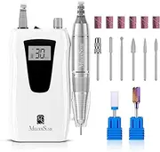 MelodySusie Professional Nail Drill 30000RPM,SC320D Rechargeable Electric Nail Machine,Cordless Nail E File for Acrylic Gel Nails,8pcs Nail Drill Bits 106pcs Sanding Bands,Salon&Home,White
