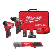 Milwaukee Power Tool Combo Kit 12-Volt Brushless w/ Right Angle Impact Wrench