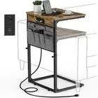 C Shaped End Table with Charging Station, 33" Tall Side Table for Couch, Sofa...